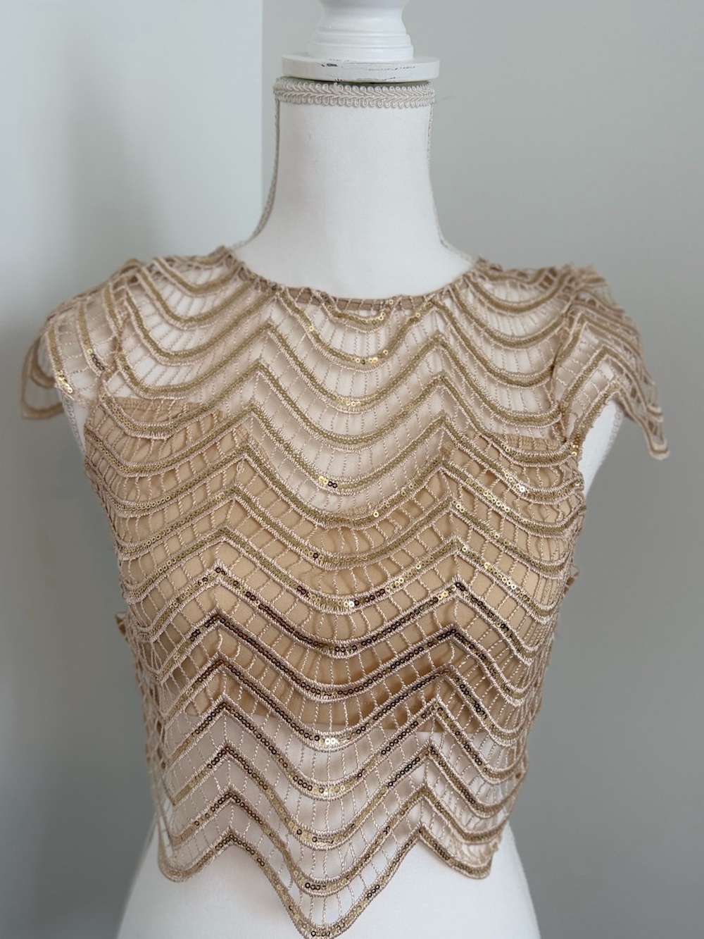 Gold Sequin Scalloped Overlay Crop Top